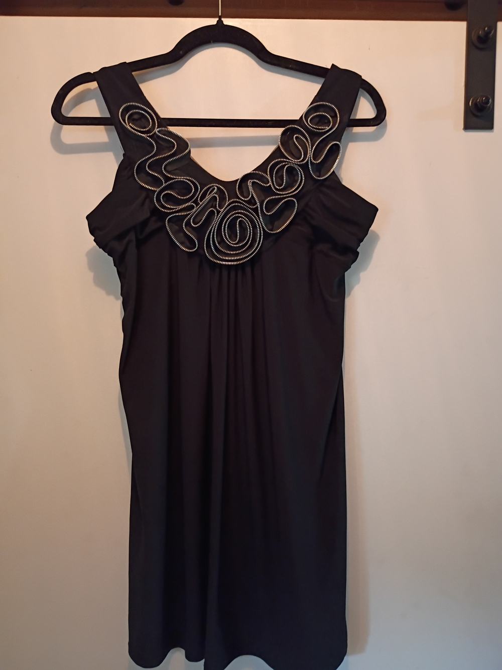 American City Wear Black Mini Dress, Or Long Blouse, with Sculpted Trim